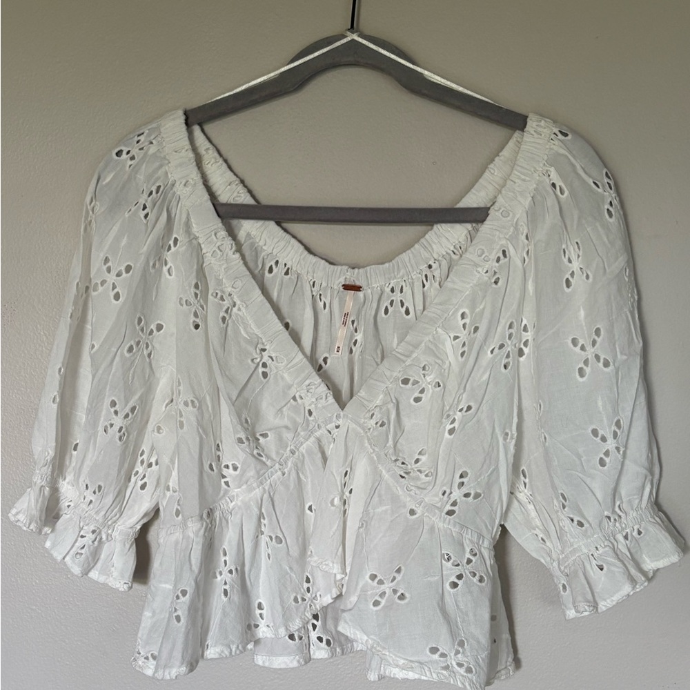 Free People White Ruffled Peplum Blouse